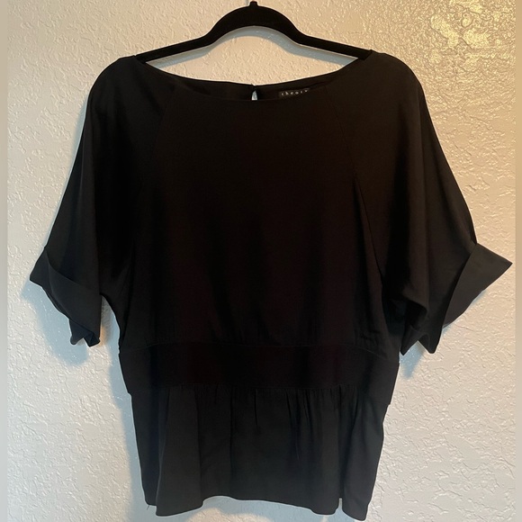 NEW Theory Silk Dorris Elegance Peplum Black Blouse S - Picture 1 of 5